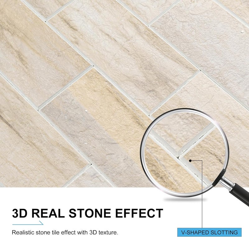V-MOZZA 20-Sheet Peel and Stick Backsplash, Subway Tile Wall Tiles 13.5" x 5.8" 3D PVC Adhesive Stick on Tile Stick for Kitchen Fireplace (Greek Beige Marble) - Image 4